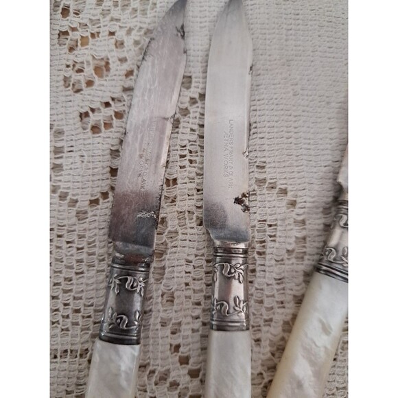 Vtg Lot (5) Landers Frary Clark Mother Pearl Sterling Banded Handle Fruit Knives - Picture 6 of 7